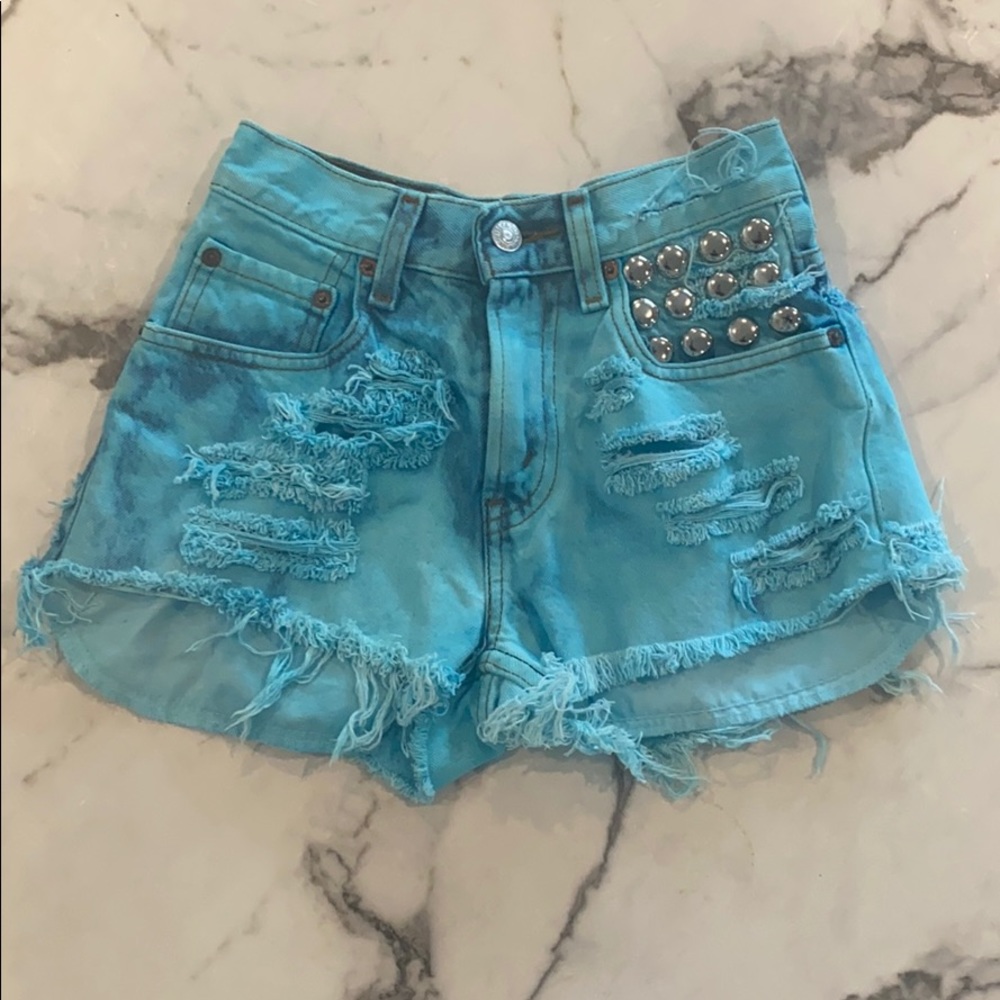 High waisted distressed denim shorts